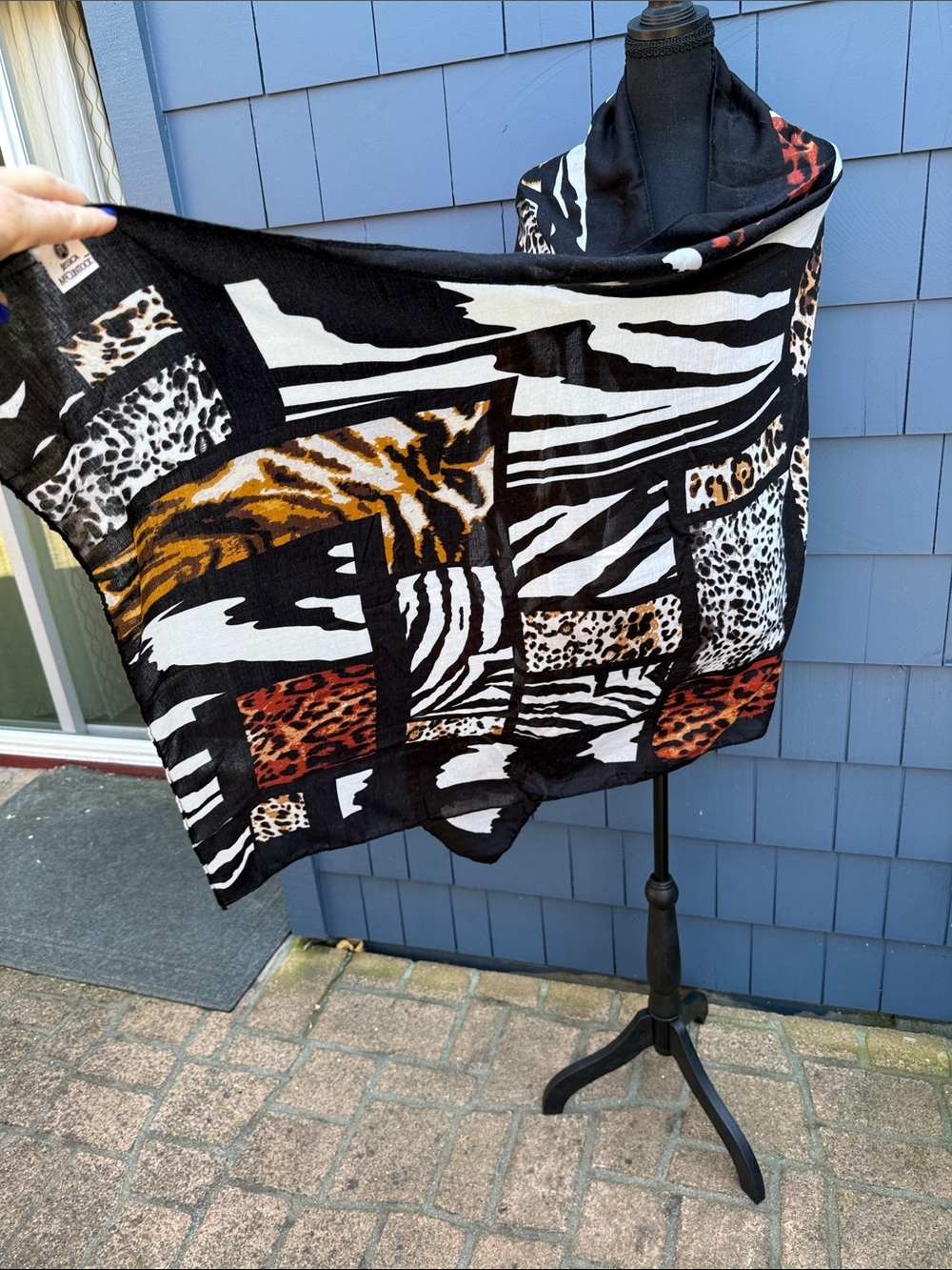 Jessica McClintock Animal Print Black White Brown Wrap Scarf